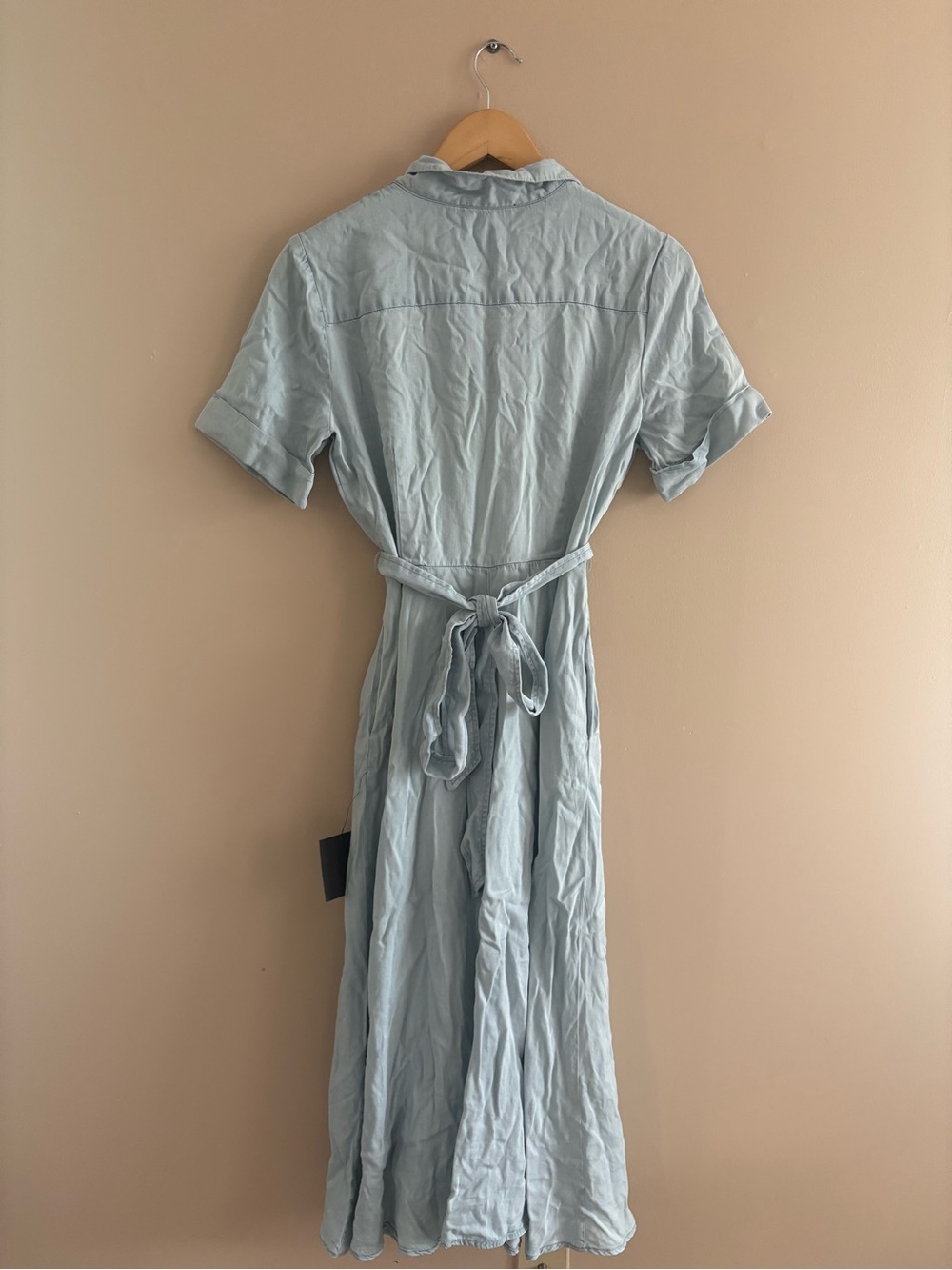 Lulus Pleasant Cutie Blue Chambray Collared Midi Dress With Pockets Size Medium - Picture 4 of 9